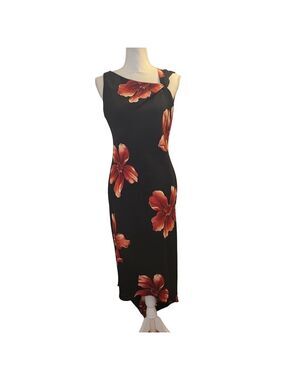SL Fashions Asymmetrical Black Floral Dress, Vintage Size 10
